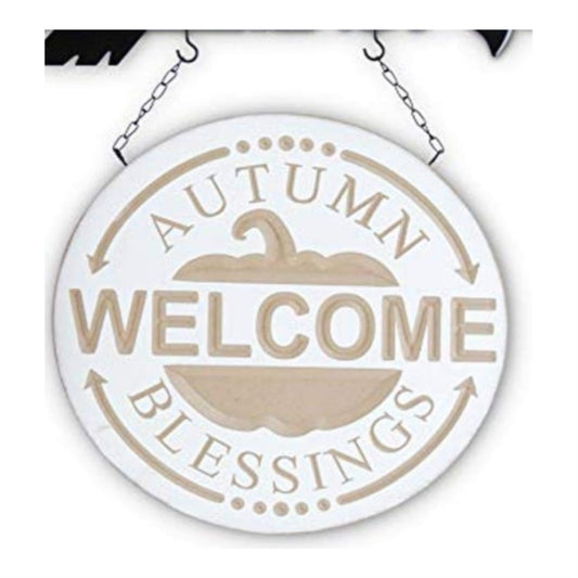 K&K Interiors Round Wood Engraved Autumn Blessings Welcome Arrow Replacement Sign 12.5 inch - Arrow Sold Separately
