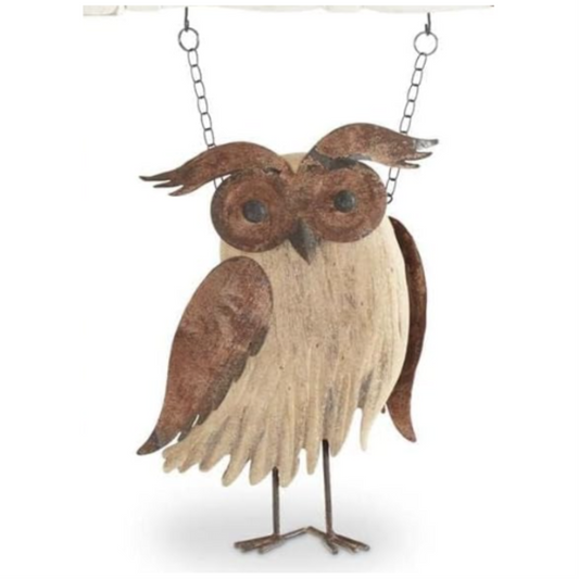 K&K Interiors Wood and Rusty Color Metal Owl Arrow Replacement Sign 13.25 inch - Arrow Sold Separately