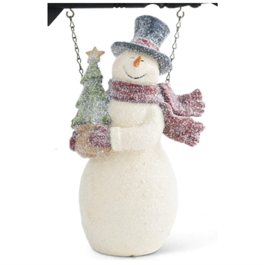 K&K Interiors White Resin Glittered Vintage Snowman Christmas Arrow Replacement Sign 8.75 inch - Arrow Sold Separately
