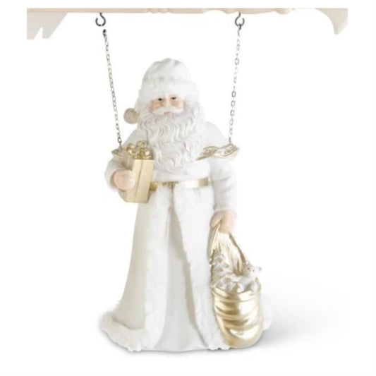 K&K Interiors White and Gold Resin Santa Holding Package Arrow Replacement Sign 12 inch - Arrow Sold Separately