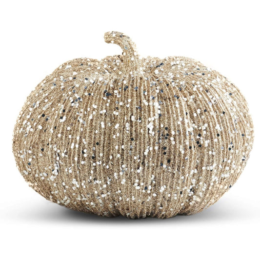 K&K Interiors Champagne Glitter Pumpkin Display Piece Home Decoration 6 x 8 inch