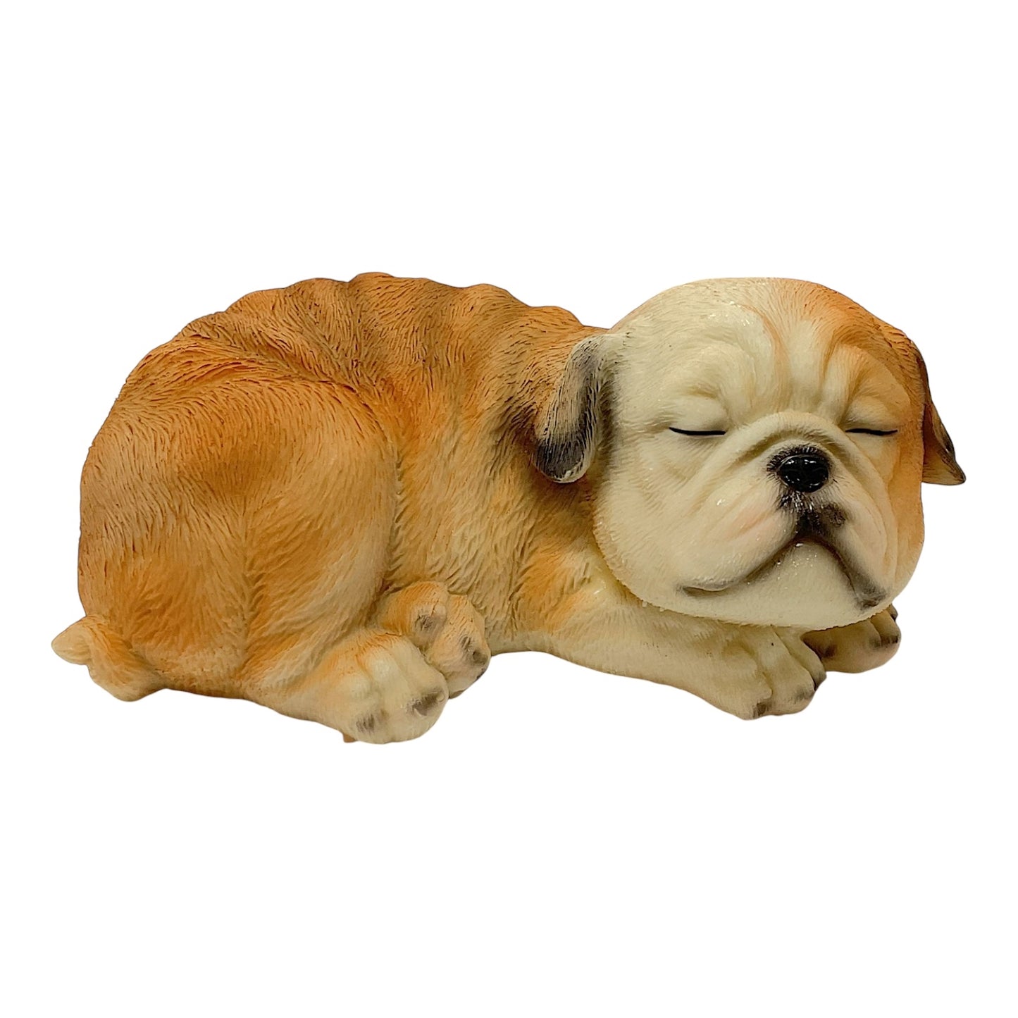 Brown and White Bulldog Sleeping Dog Pet Figurine Home Decoration 7 inch