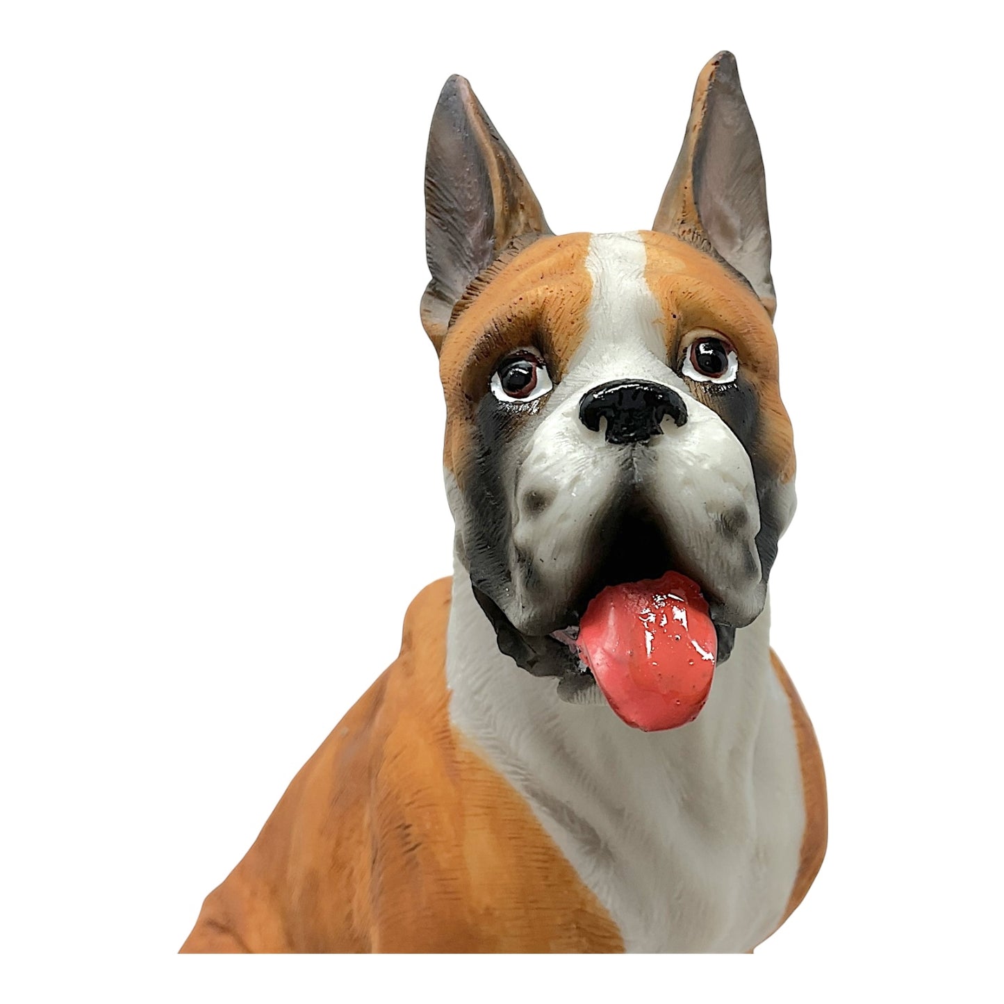 Sitting Fawn Boxer with Tongue Out Dog Pet Home Decoration Resin Figurine 8 inch