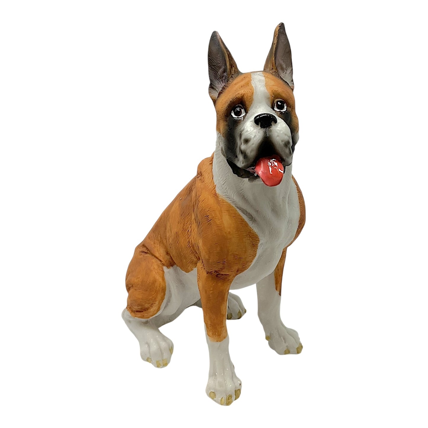 Sitting Fawn Boxer with Tongue Out Dog Pet Home Decoration Resin Figurine 8 inch