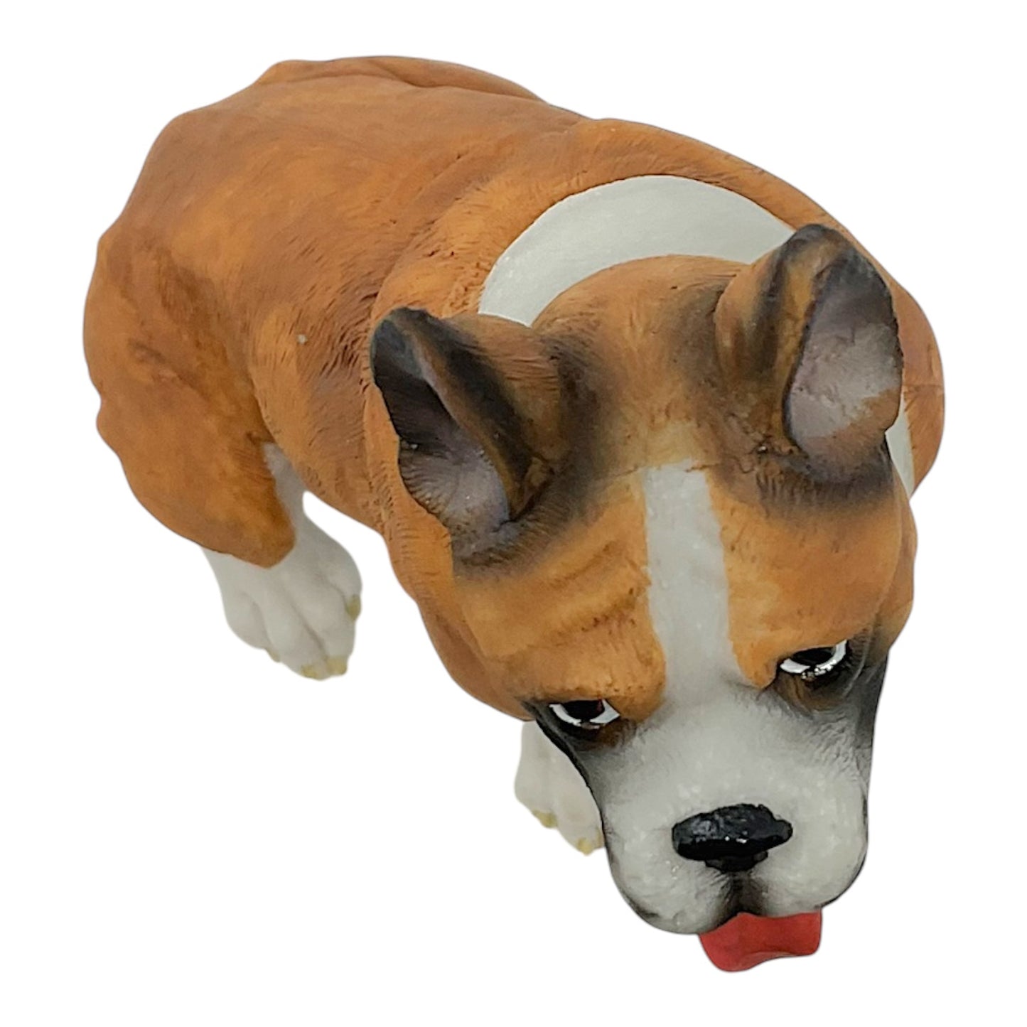 Sitting Fawn Boxer with Tongue Out Dog Pet Home Decoration Resin Figurine 8 inch