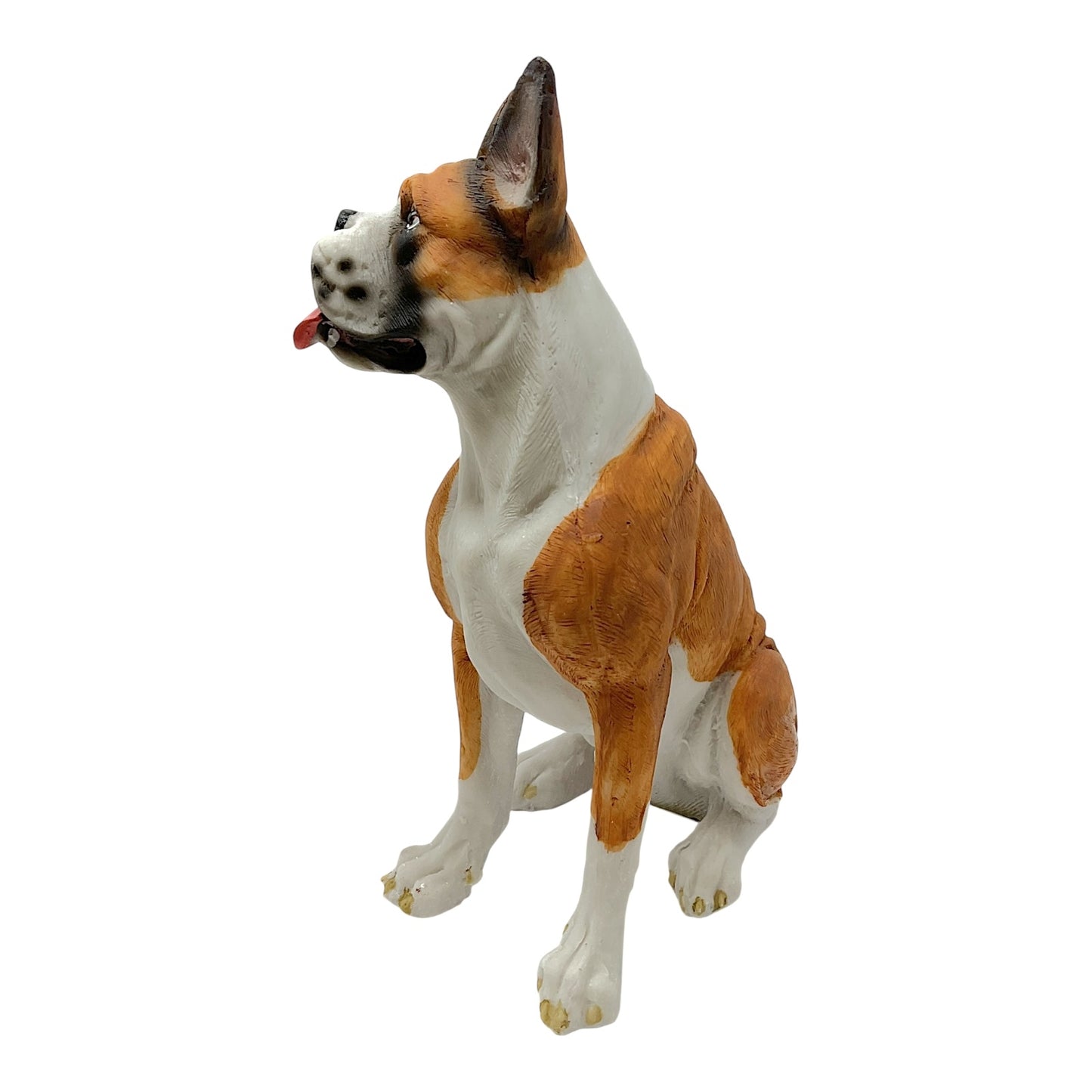 Sitting Fawn Boxer with Tongue Out Dog Pet Home Decoration Resin Figurine 8 inch