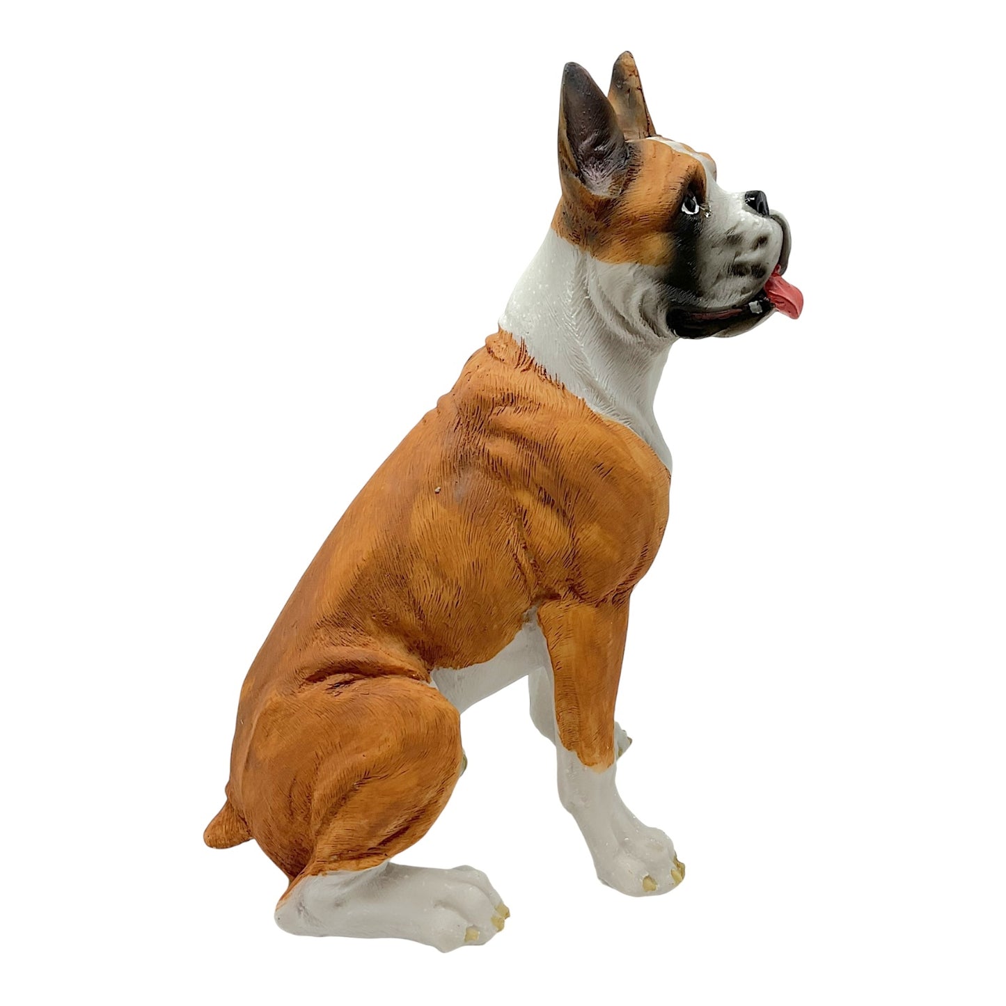 Sitting Fawn Boxer with Tongue Out Dog Pet Home Decoration Resin Figurine 8 inch