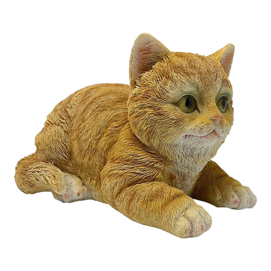 Yellow Tabby Cat Kitten Laying Down Resin Figurine Home Decoration 6.25 Inches long
