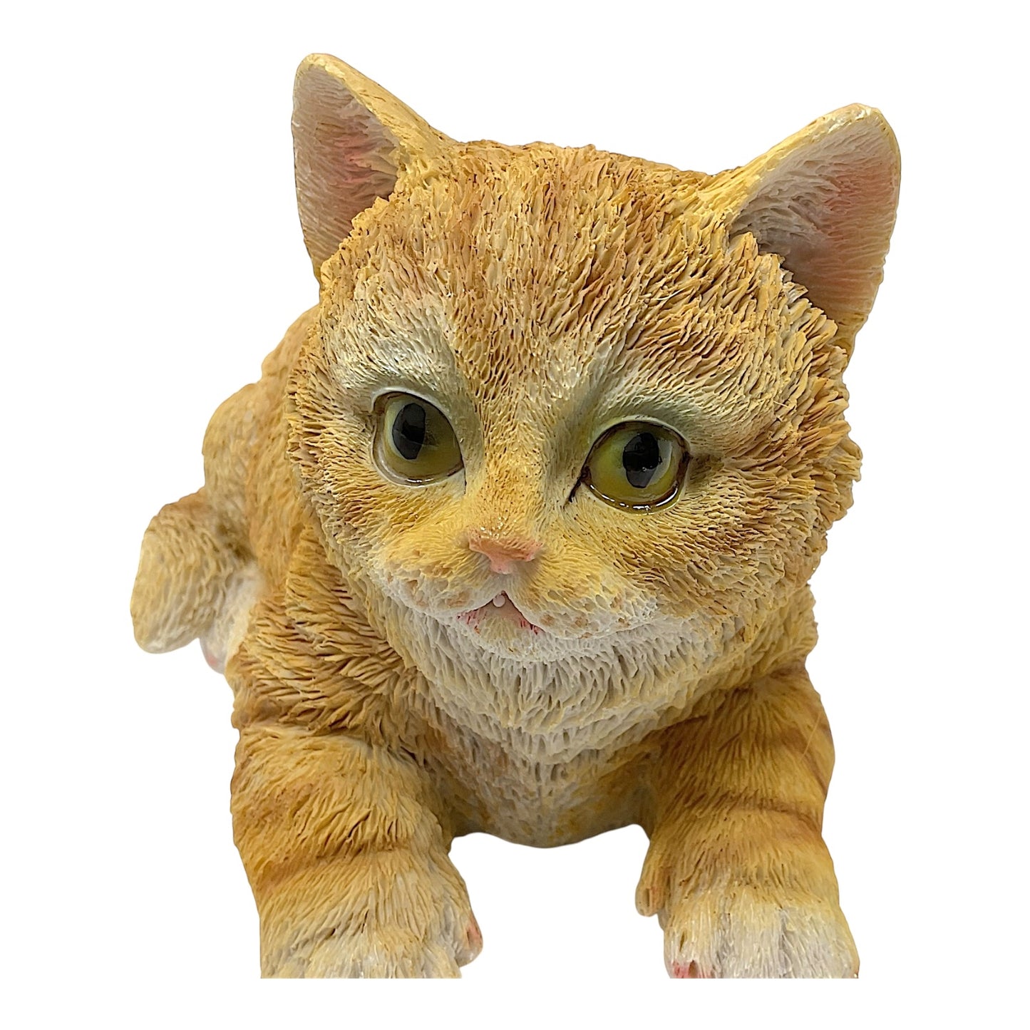 Yellow Tabby Cat Kitten Laying Down Resin Figurine Home Decoration 6.25 Inches long