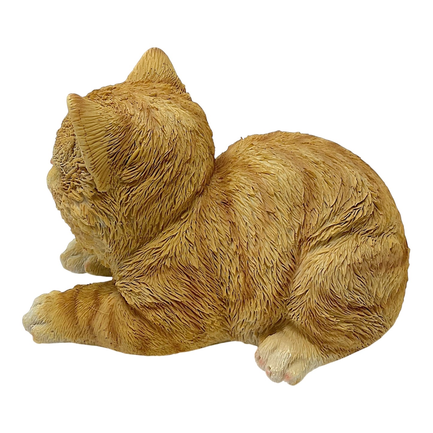 Yellow Tabby Cat Kitten Laying Down Resin Figurine Home Decoration 6.25 Inches long