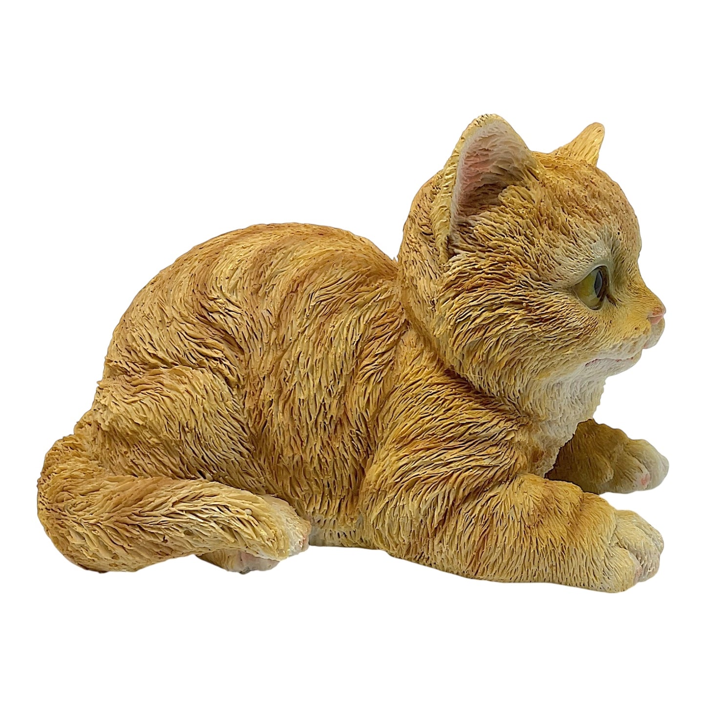Yellow Tabby Cat Kitten Laying Down Resin Figurine Home Decoration 6.25 Inches long