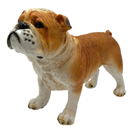 Fawn and White Standing Bulldog Dog Pet Resin Figurine 8 inches Long