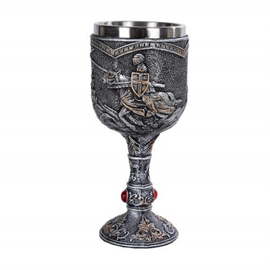 Medieval Knight Wine Goblet Chalice Cup Made of Polyresin with Stainless Steel Rim