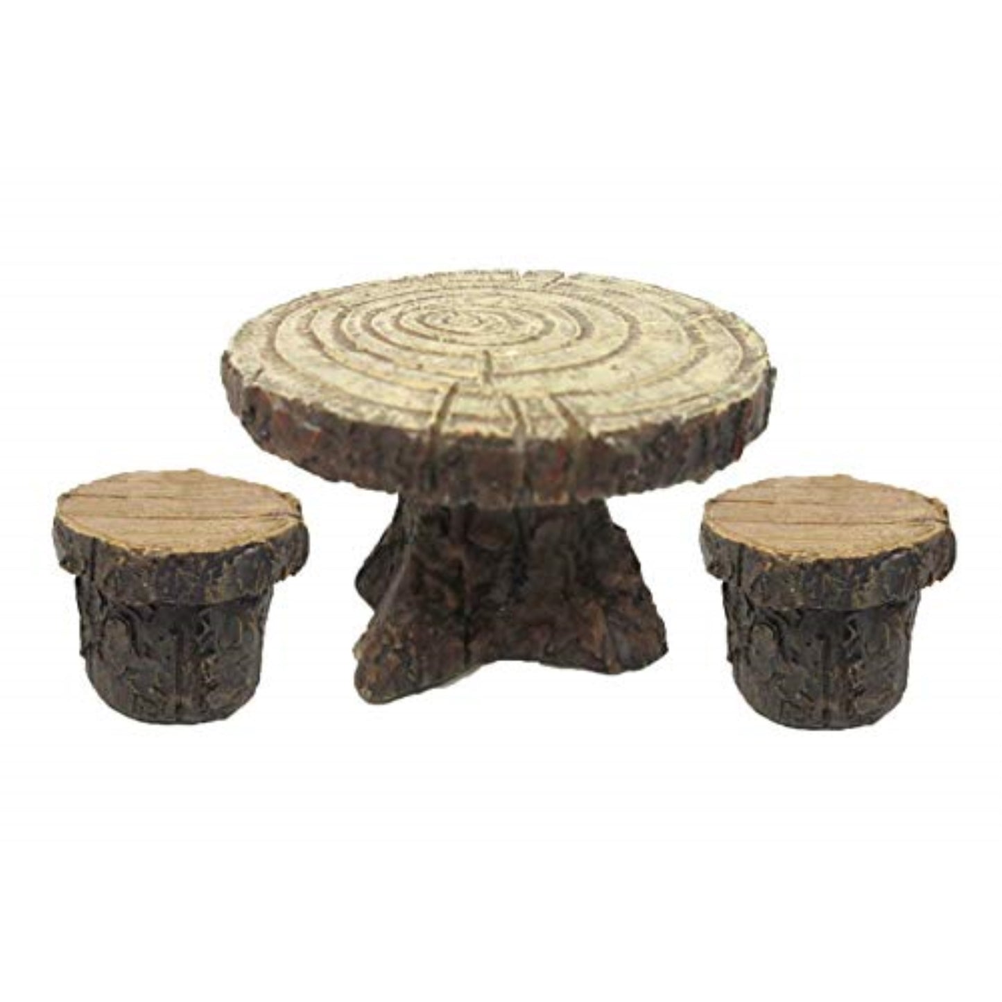 Enchanted Garden Tree Stump Table and Chairs Set Mini Fairy Garden Decorative Accessory 3 Piece Set