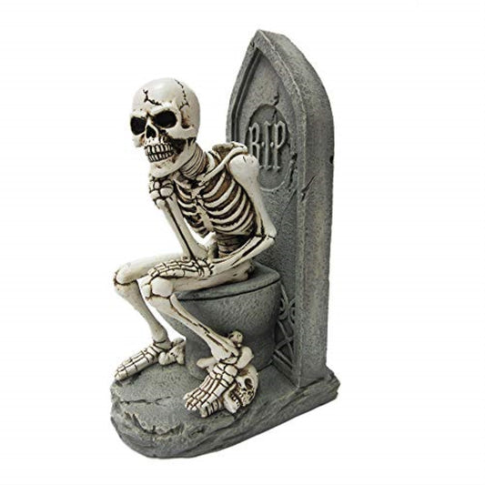 Skeleton on the Toilet in Thinker Pose Halloween Resin Figure 9 inch