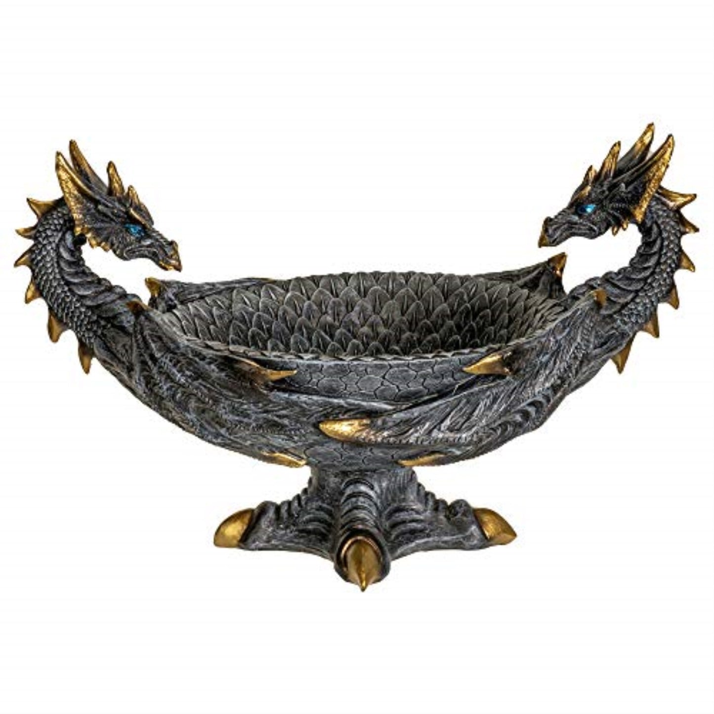 Double Dragon Resin Figurine Ceremonial Altar Bowl 12 x 7.5 inch