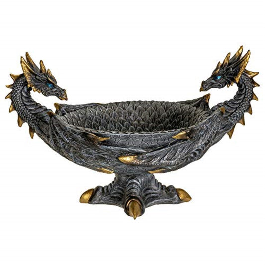 Double Dragon Resin Figurine Ceremonial Altar Bowl 12 x 7.5 inch