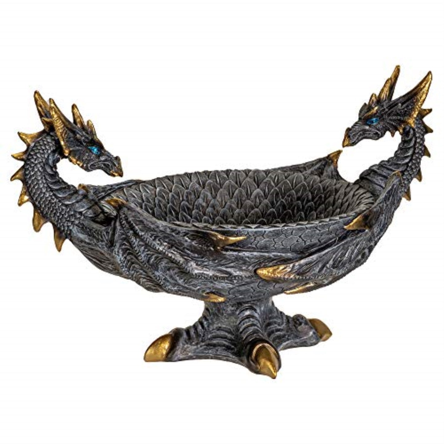 Double Dragon Resin Figurine Ceremonial Altar Bowl 12 x 7.5 inch