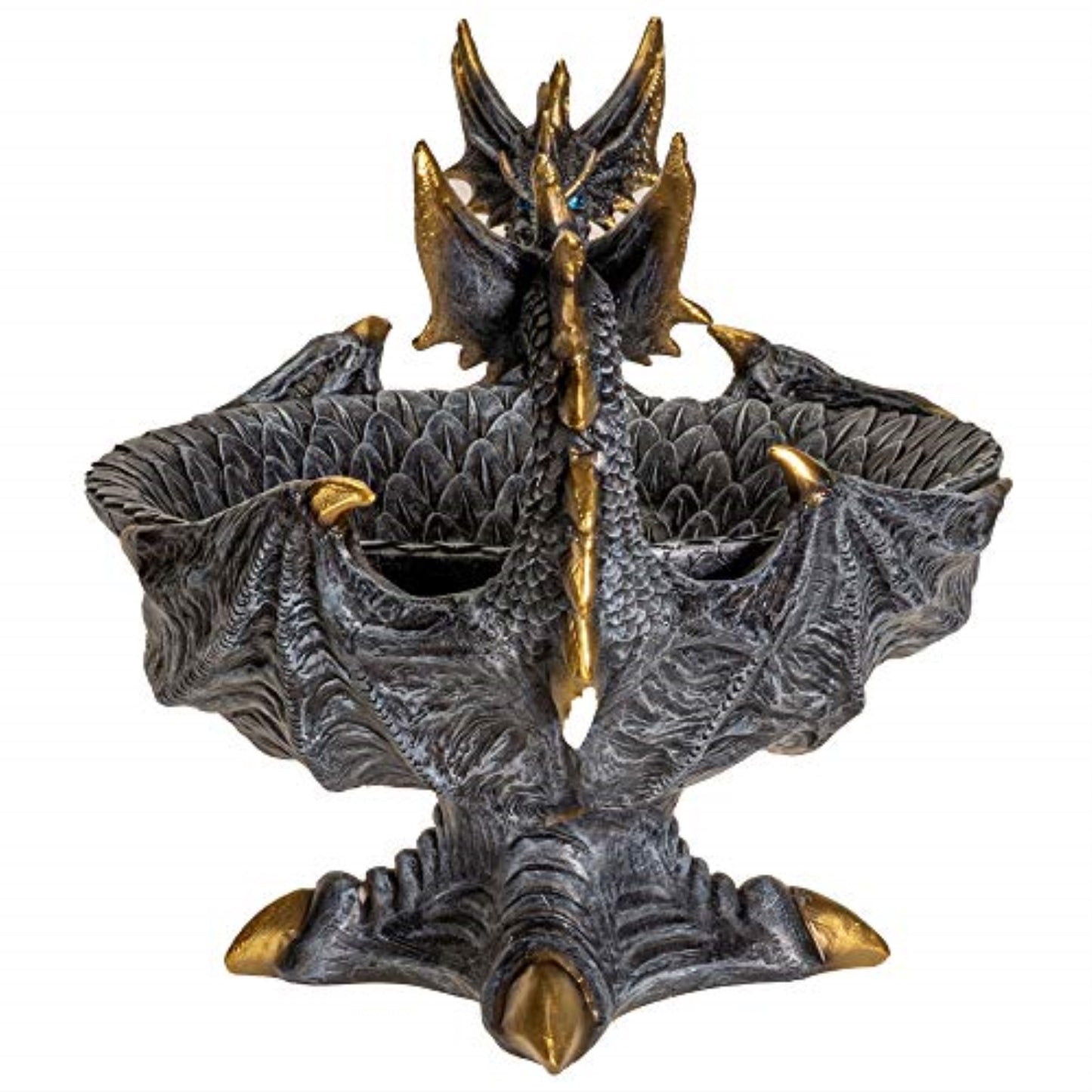 Double Dragon Resin Figurine Ceremonial Altar Bowl 12 x 7.5 inch