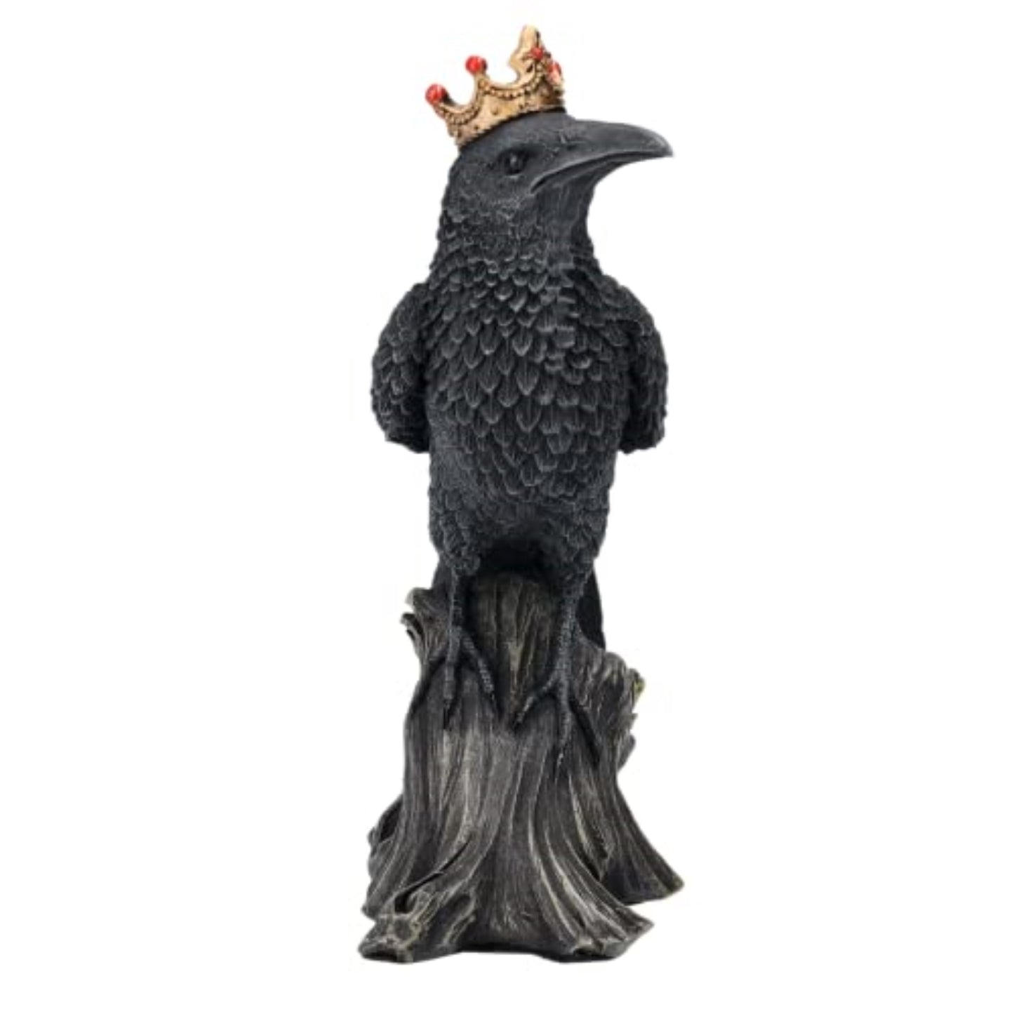 Gothic Raven King Figurine with Gold Crown Polyresin Black Birdon Tree Stump 6.5 Tall Halloween Home Decor
