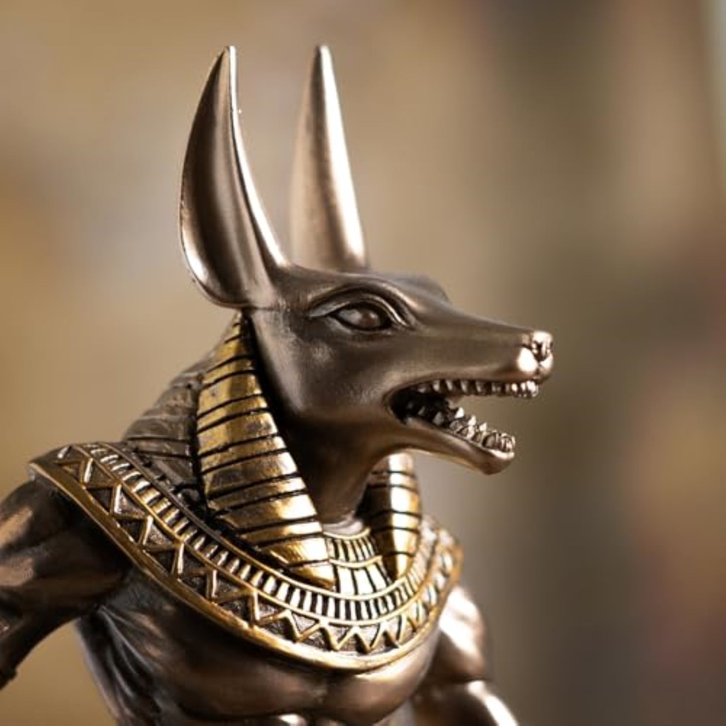 Anubis on Rock Statue Bronze Finish Ancient Egyptian Decor Resin Figurine with Ankh Staff 9.5 inch