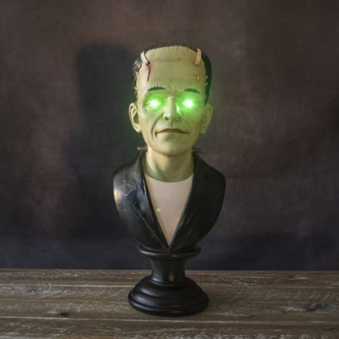 Frankenstein Bust and LED Eyes Gothic Head Figurine with Glowing Features 6.3 Inches x 7.25 Inches x 13.75 Inches