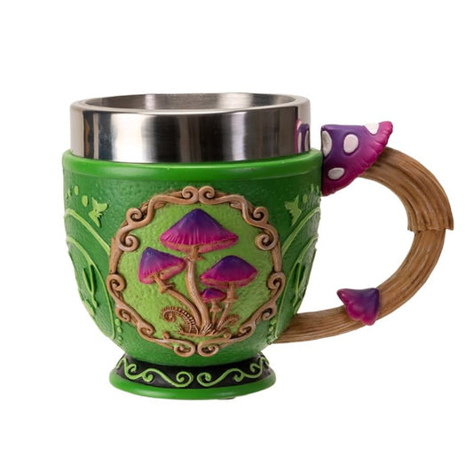 Mushroom Tea Cup 8 Floz Resin Mug with Stainless Steel Insert Forest Design Perfect for Tea and Coffee