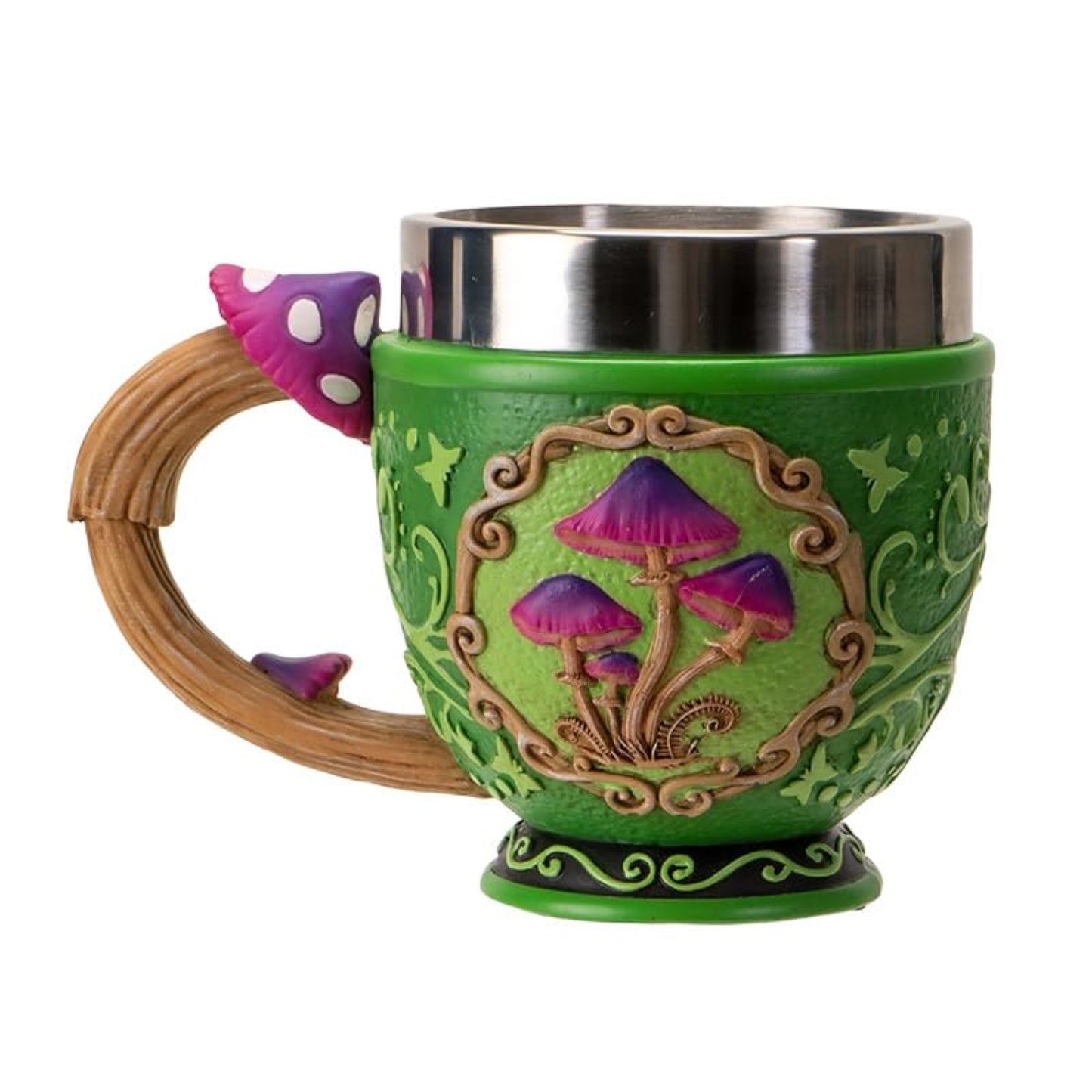 Mushroom Tea Cup 8 Floz Resin Mug with Stainless Steel Insert Forest Design Perfect for Tea and Coffee