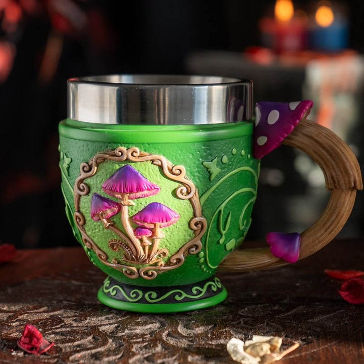 Mushroom Tea Cup 8 Floz Resin Mug with Stainless Steel Insert Forest Design Perfect for Tea and Coffee