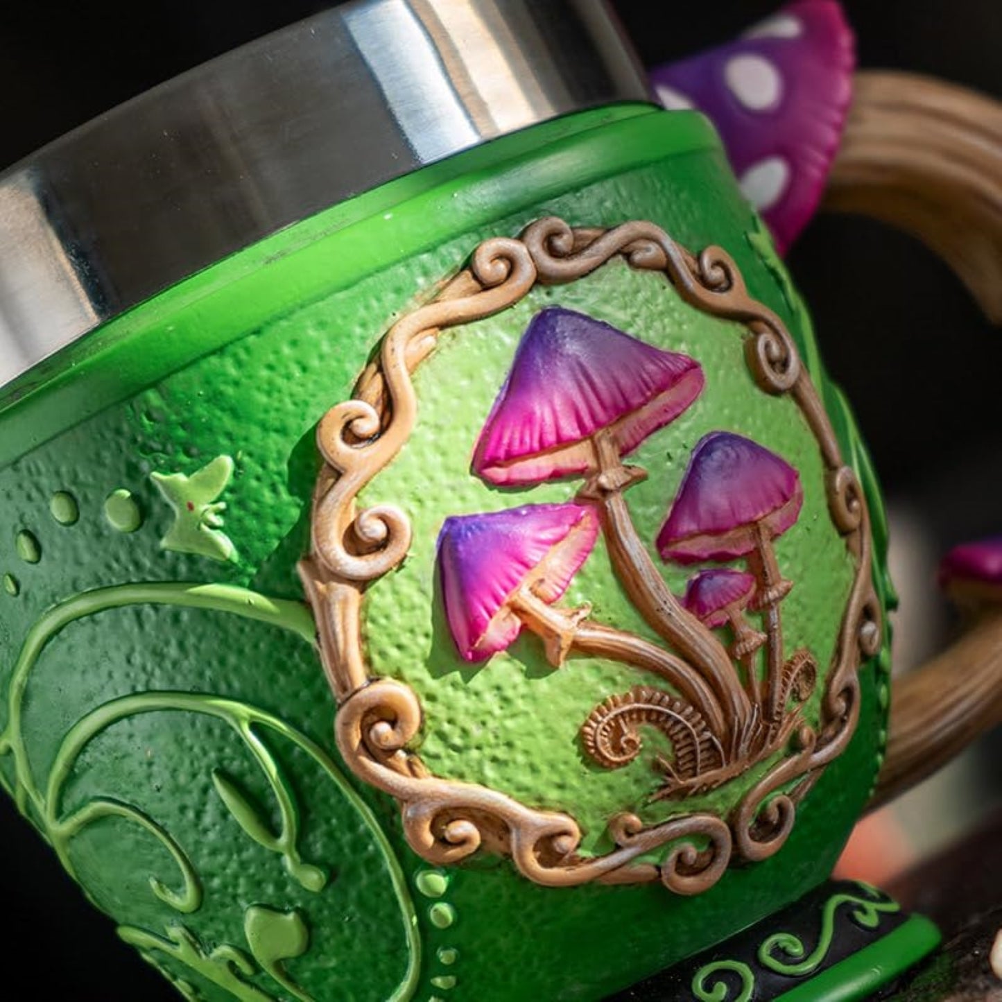 Mushroom Tea Cup 8 Floz Resin Mug with Stainless Steel Insert Forest Design Perfect for Tea and Coffee