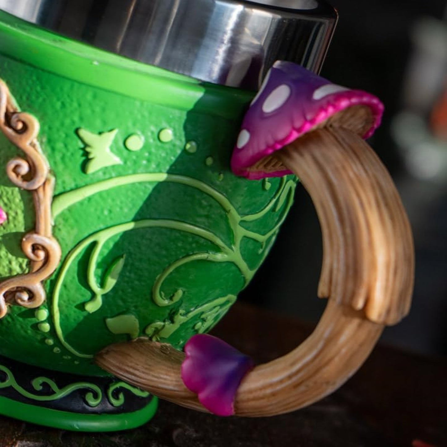 Mushroom Tea Cup 8 Floz Resin Mug with Stainless Steel Insert Forest Design Perfect for Tea and Coffee