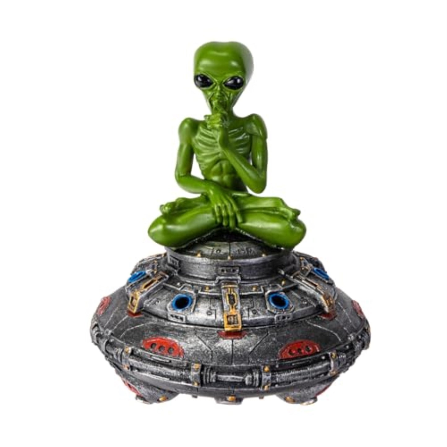 Cosmic Alien Incense Cone Burner Backflow Design Black and Silver Resin 5.9 inch