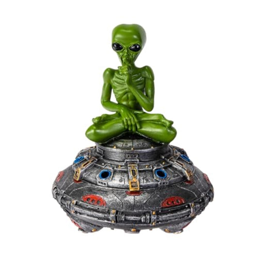 Cosmic Alien Incense Cone Burner Backflow Design Black and Silver Resin 5.9 inch