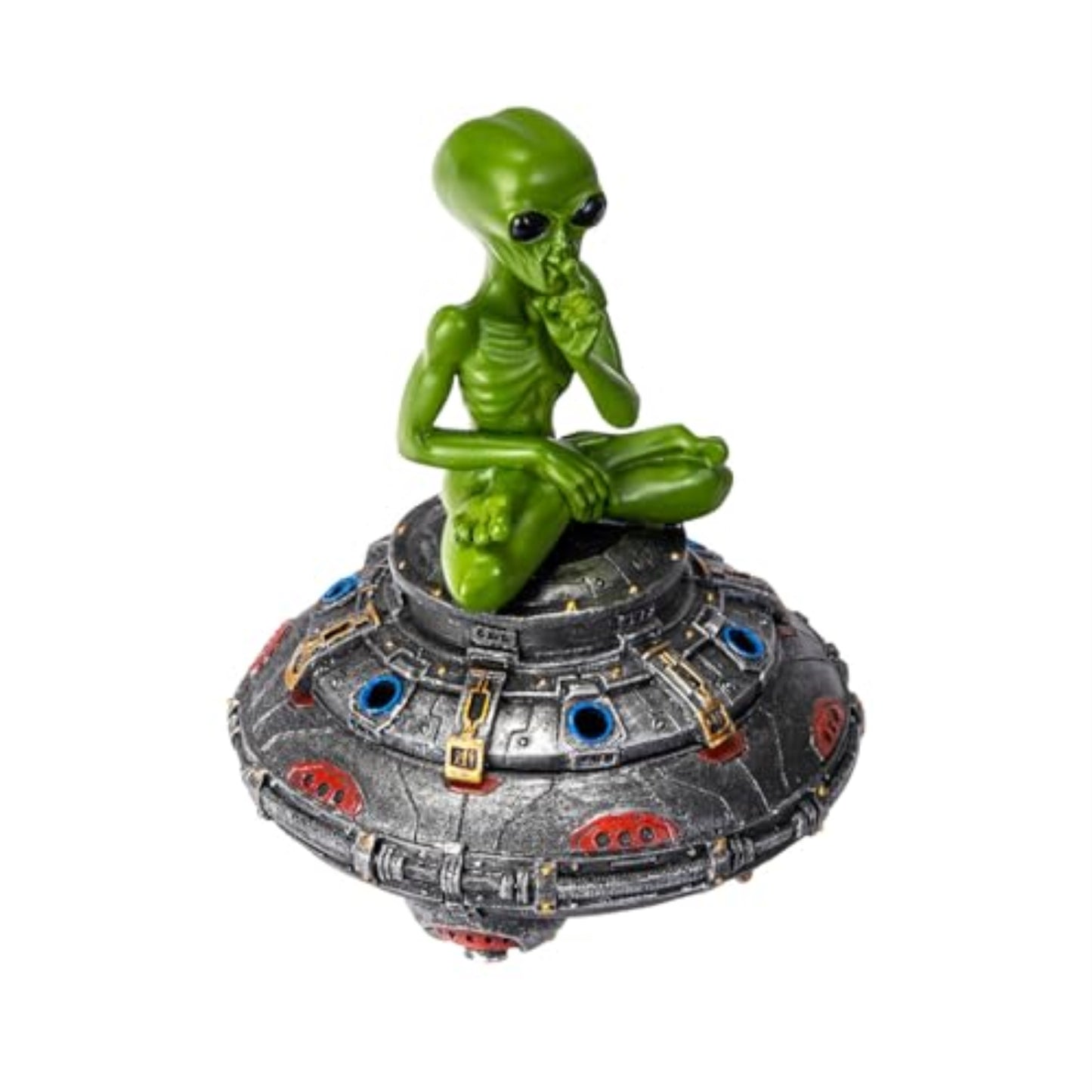 Cosmic Alien Incense Cone Burner Backflow Design Black and Silver Resin 5.9 inch