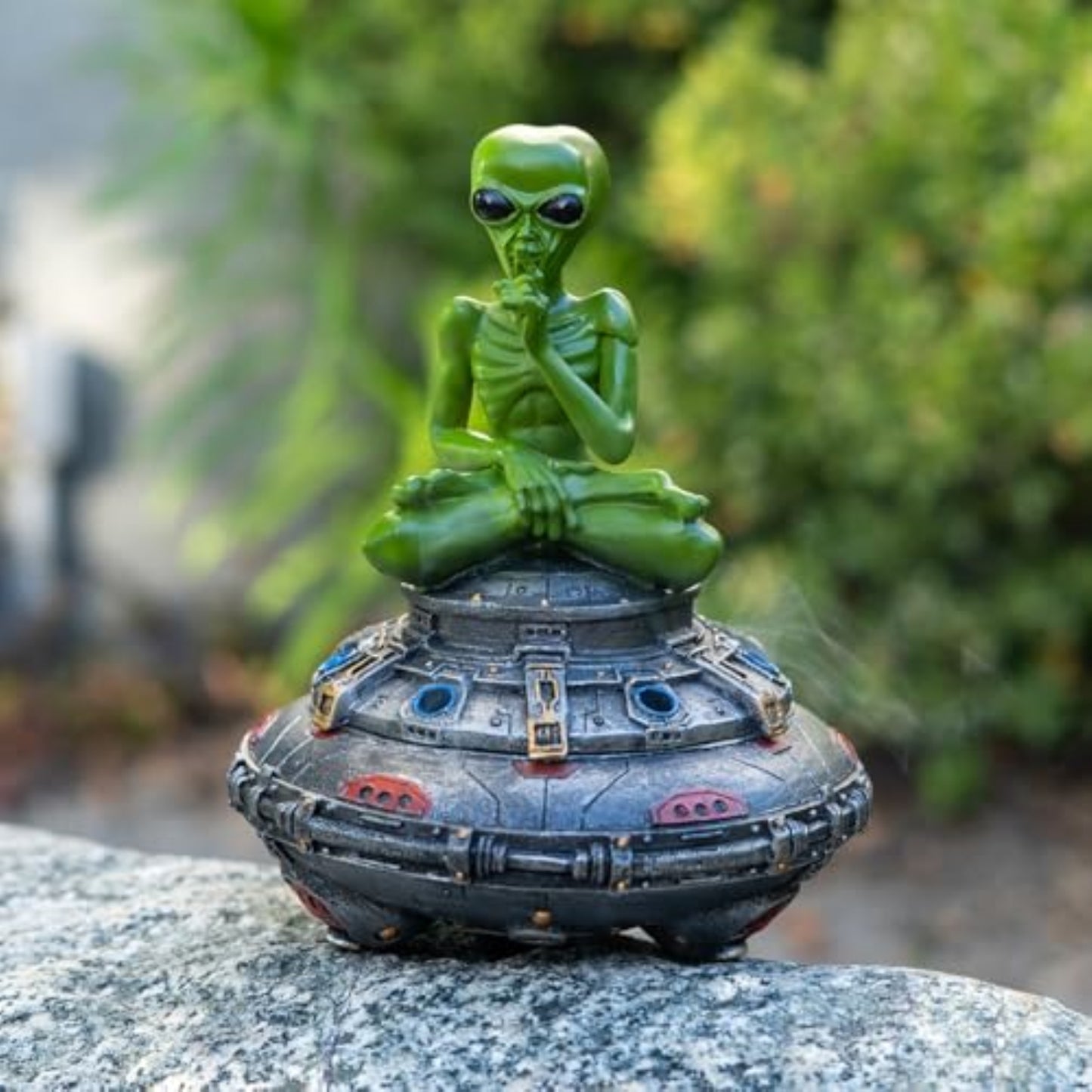 Cosmic Alien Incense Cone Burner Backflow Design Black and Silver Resin 5.9 inch