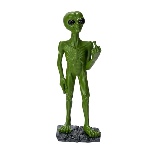 Alien Figurine with Middle Finger Gesture Funny Sci-Fi Extraterrestrial Resin Statue Novelty Space Home Décor 7.6 inch H