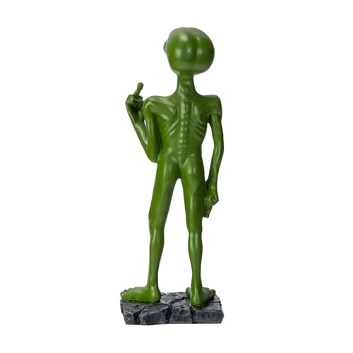 Alien Figurine with Middle Finger Gesture Funny Sci-Fi Extraterrestrial Resin Statue Novelty Space Home Décor 7.6 inch H