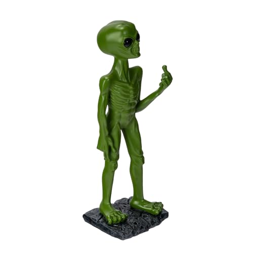 Alien Figurine with Middle Finger Gesture Funny Sci-Fi Extraterrestrial Resin Statue Novelty Space Home Décor 7.6 inch H