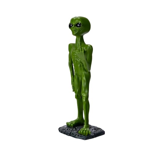 Alien Figurine with Middle Finger Gesture Funny Sci-Fi Extraterrestrial Resin Statue Novelty Space Home Décor 7.6 inch H