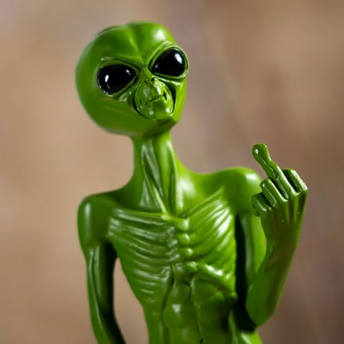 Alien Figurine with Middle Finger Gesture Funny Sci-Fi Extraterrestrial Resin Statue Novelty Space Home Décor 7.6 inch H