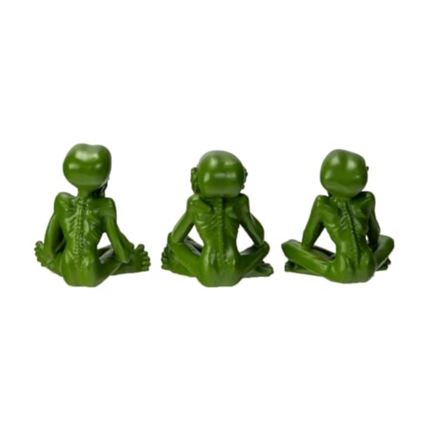 Green Alien Figurines See No Evil Hear No Evil Speak No Evil 3 Piece Extraterrestrial Resin Set Mini 2.95 inch H