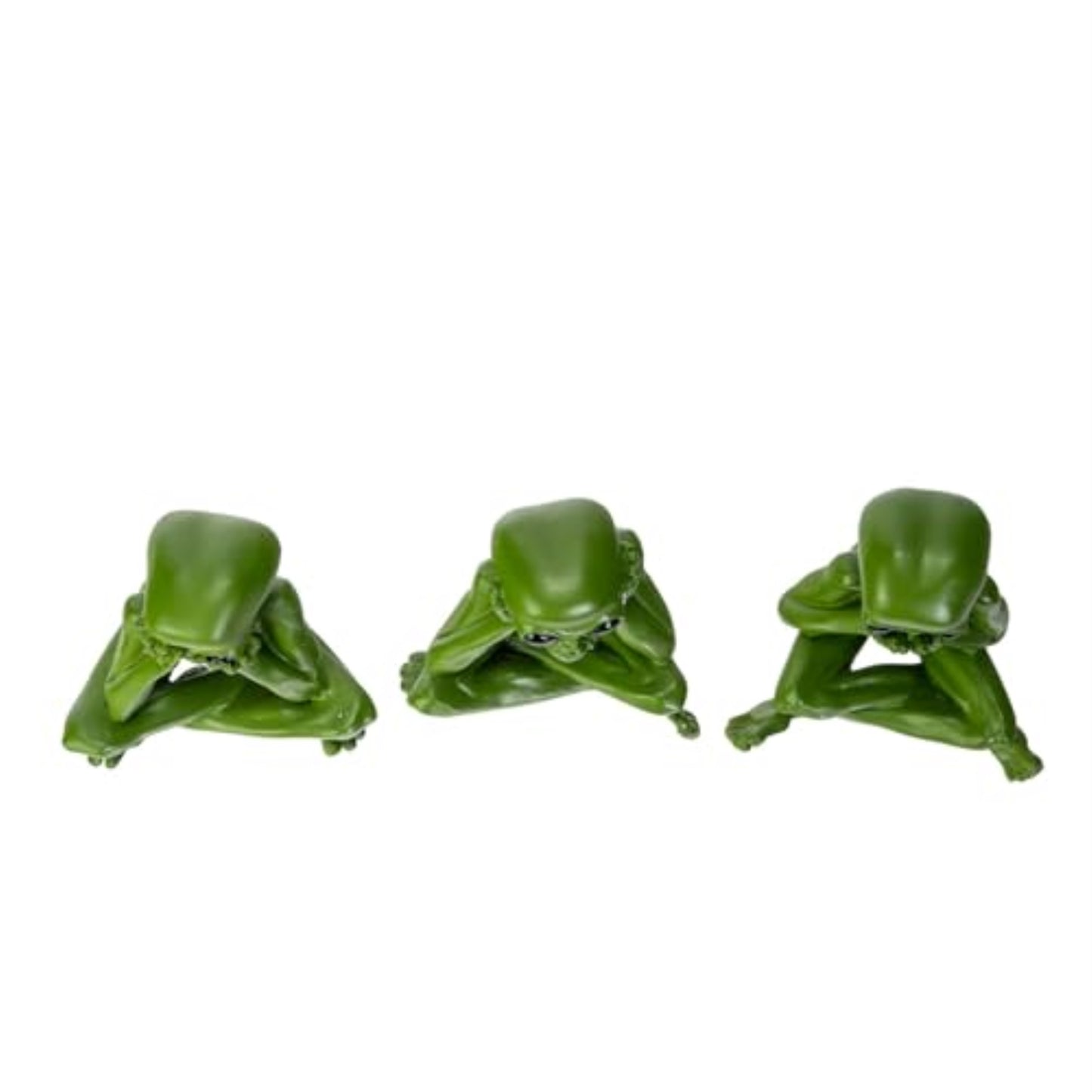 Green Alien Figurines See No Evil Hear No Evil Speak No Evil 3 Piece Extraterrestrial Resin Set Mini 2.95 inch H