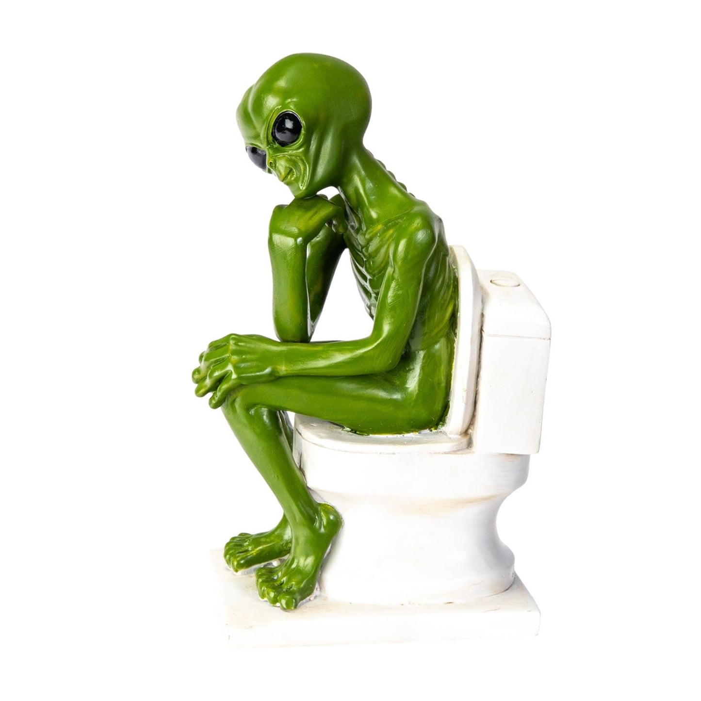 Green Alien Deep Thinker Sitting on Toilet Novelty Figurine Statue 5.8 inch