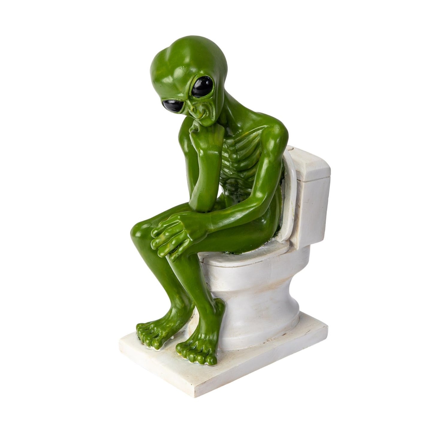 Green Alien Deep Thinker Sitting on Toilet Novelty Figurine Statue 5.8 inch