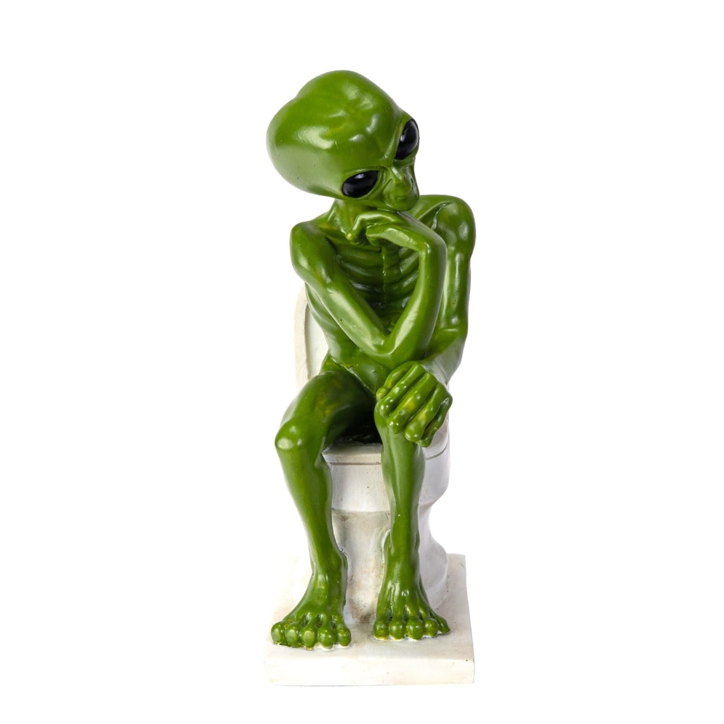 Green Alien Deep Thinker Sitting on Toilet Novelty Figurine Statue 5.8 inch