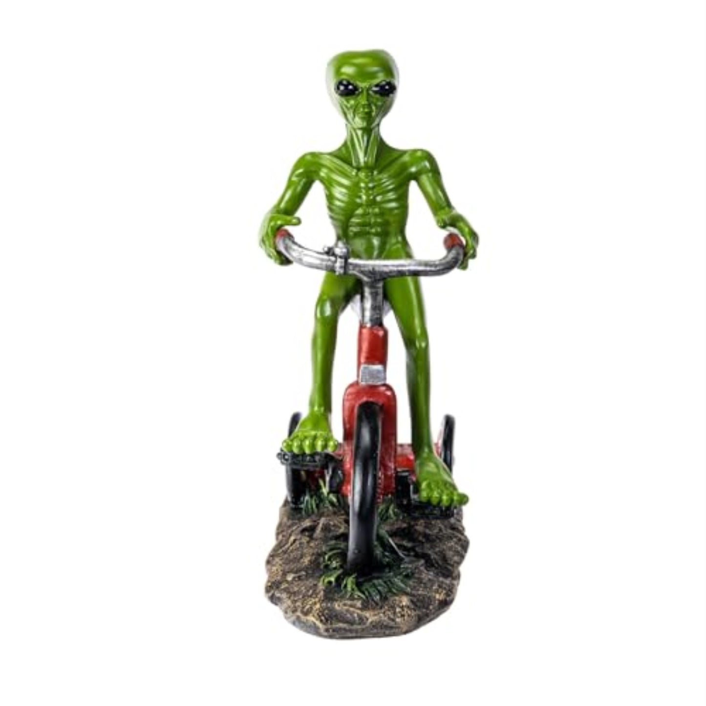 Green Alien Riding Tricycle Figurine Sci Fi Extraterrestrial Alien Go Home Theme 6.7 inch