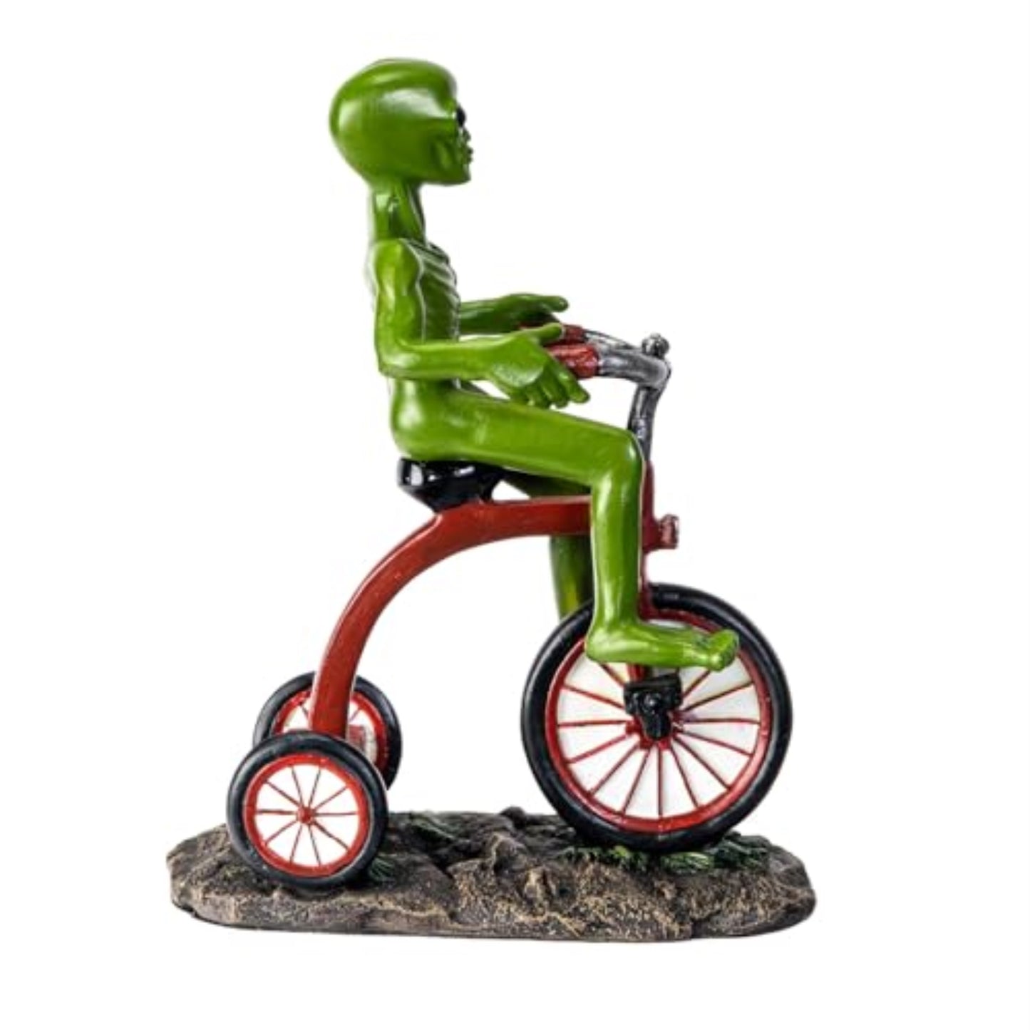 Green Alien Riding Tricycle Figurine Sci Fi Extraterrestrial Alien Go Home Theme 6.7 inch