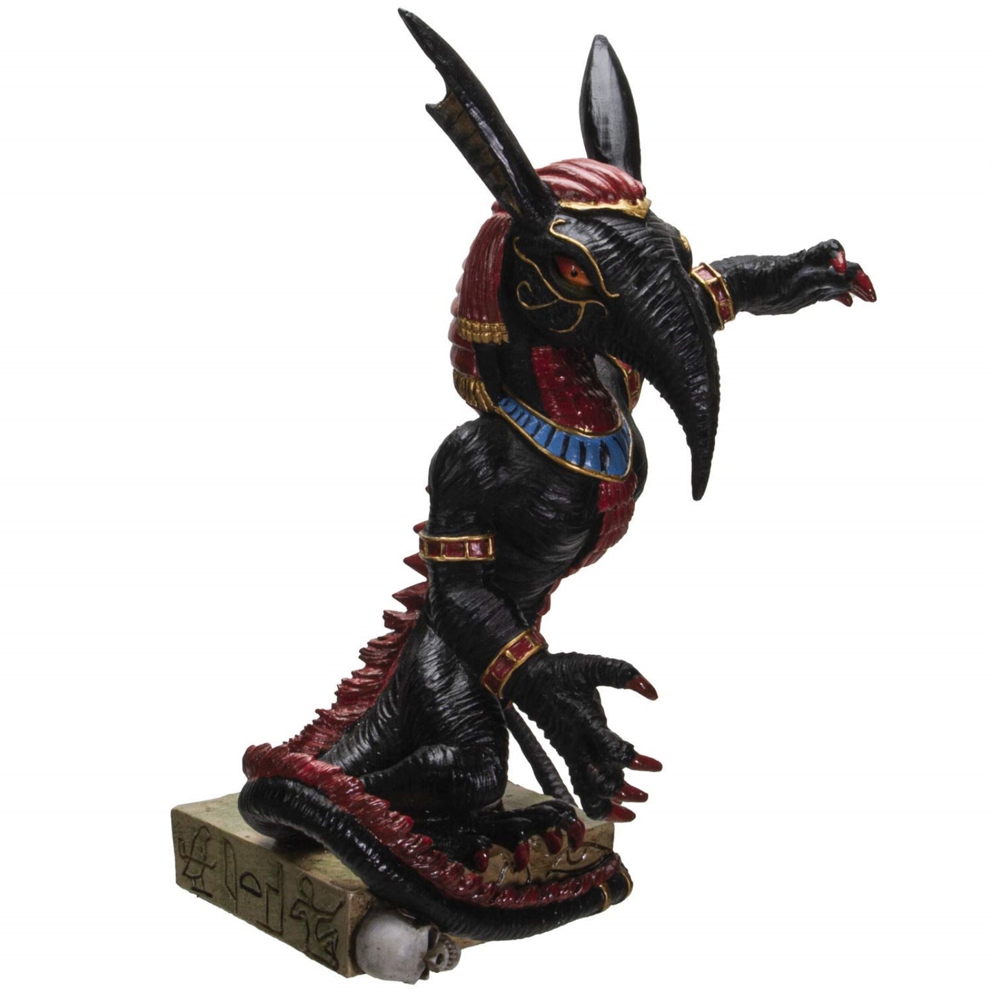 Egyptian God Of War Chaos Desert Seth On Hieroglyphic Base With Skulls Figurine 8 inch