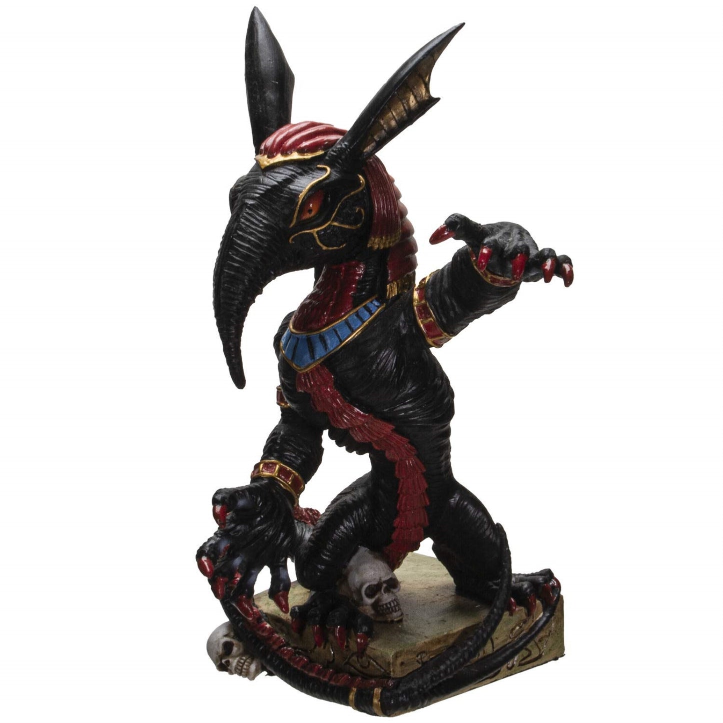 Egyptian God Of War Chaos Desert Seth On Hieroglyphic Base With Skulls Figurine 8 inch