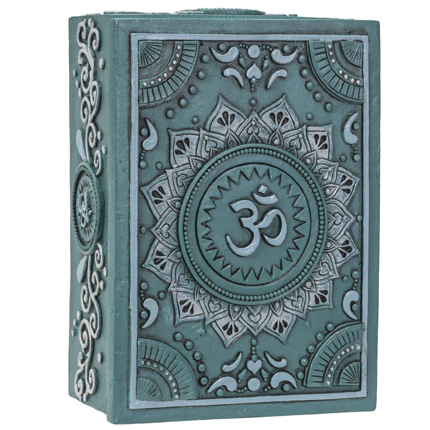 Mandala and Ohm Symbol Sculptural Jewelry Trinket Keepsake Tarot Box